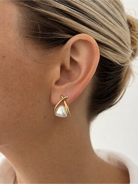 Gold Pearl Drop Knot Stud Earrings